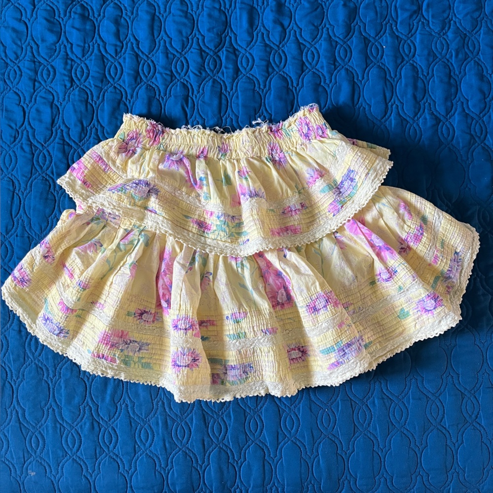 LoveShackFancy Yellow Floral Mini Skirt